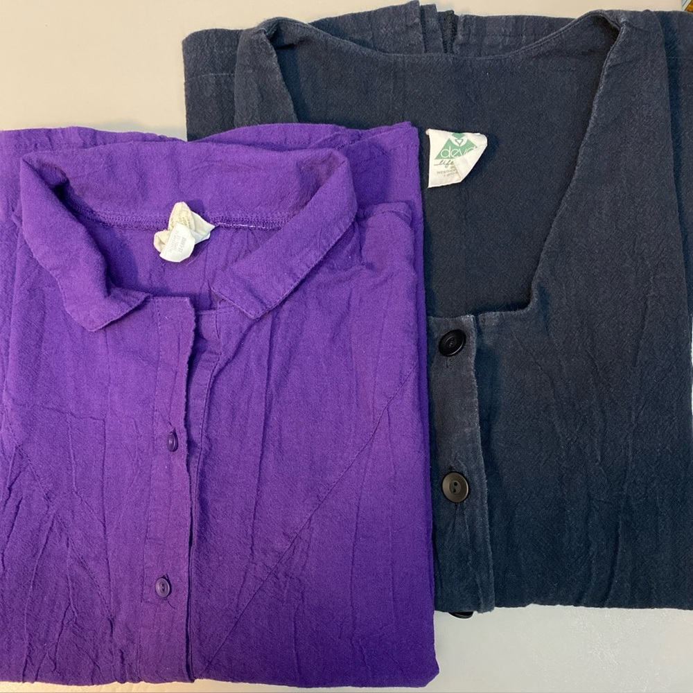 2 Tops! DEVA Life Wear Purple Black Button-Down Shirt for Women